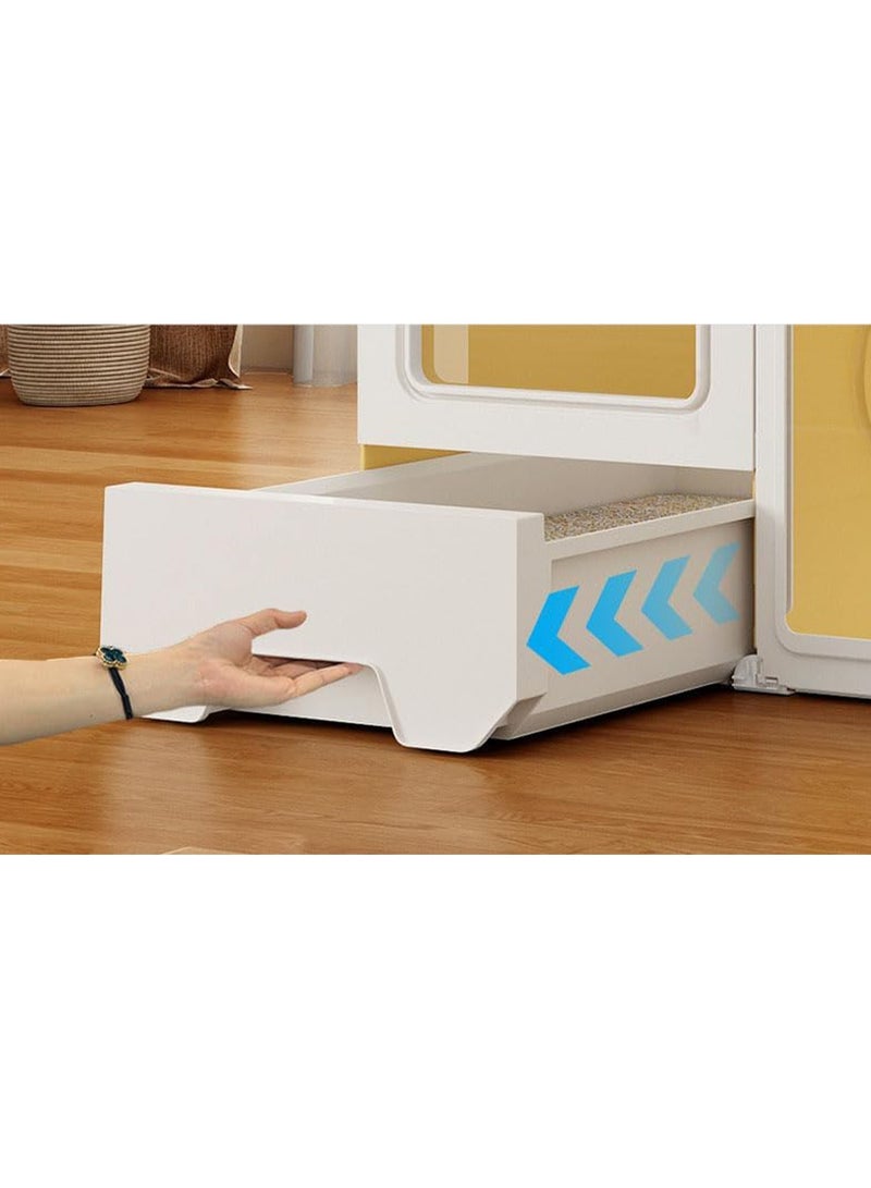 قفص قطط داخلي مع صندوق قمامة مغلق مصنوع من البولي بروبلين والراتنج، أقفاص قطط DIY بتصميم شفاف سهل التنظيف قابل للتهوية - Image 4