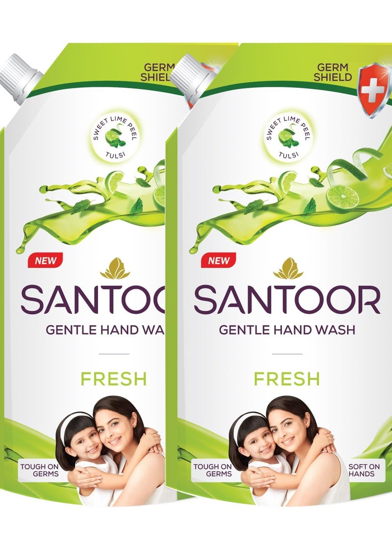 سانتور غسول اليدين المنعش من سانتور، 650 مل، عبوة من قطعتين، بفوائد طبيعية من قشر الليمون الحلو والريحان | تركيبة غنية ورغوية بخصائص مضادة للبكتيريا | ناعم على اليدين | يهدئ ويرطب البشرة - Image 1
