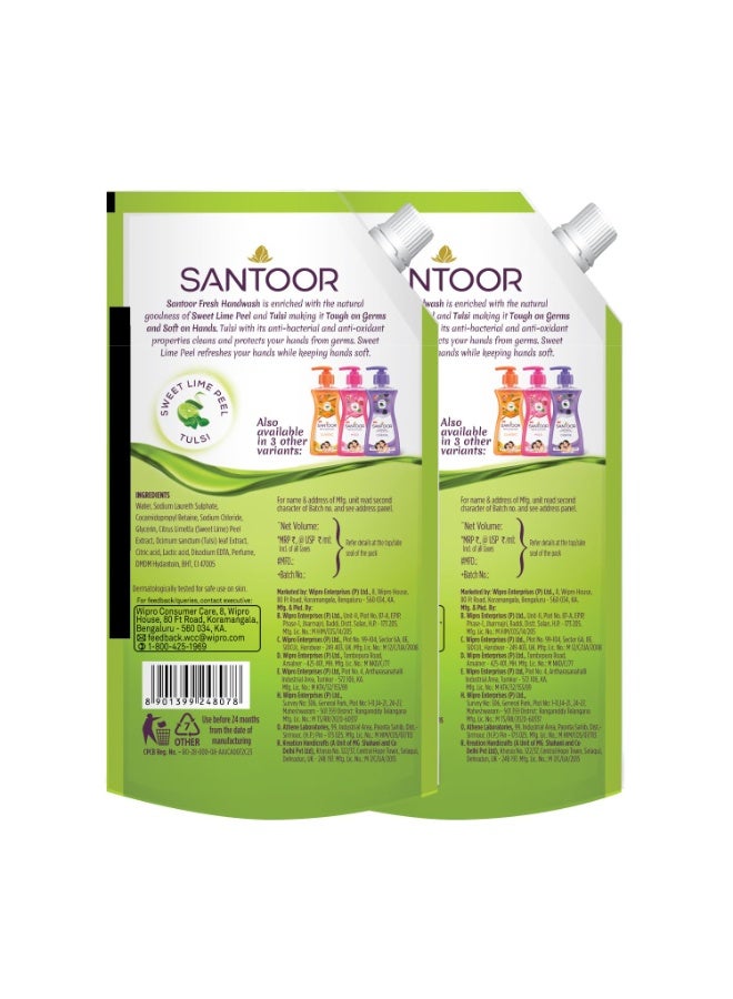 سانتور غسول اليدين المنعش من سانتور، 650 مل، عبوة من قطعتين، بفوائد طبيعية من قشر الليمون الحلو والريحان | تركيبة غنية ورغوية بخصائص مضادة للبكتيريا | ناعم على اليدين | يهدئ ويرطب البشرة - Image 5