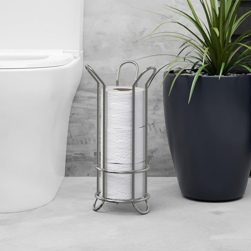 Brookstone , Chrome Toilet Paper Holder, Freestanding Bathroom Tissue Organizer, Minimalistic Storage Solution, Stylish Design [Holds MEGA Rolls] - Image 2