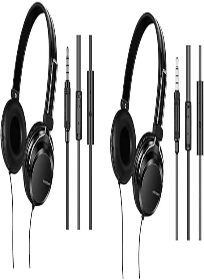 XO - XO S32 Large Extra Bass Wired Headphone With In Line Remote And Mic Cable To Control 3.5MM Set Of 2 Pieces - Black Headphones Headset - Image 1