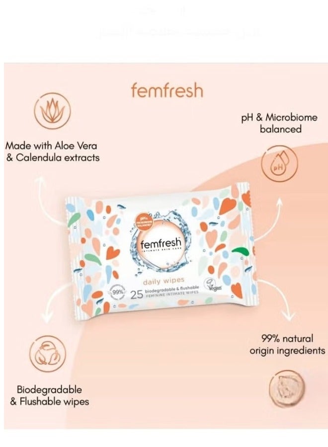 فيم فريش مناديل يومية 25 منديلًا قابلة للتحلل الحيوي وقابلة للتصريف للنساء - Image 3