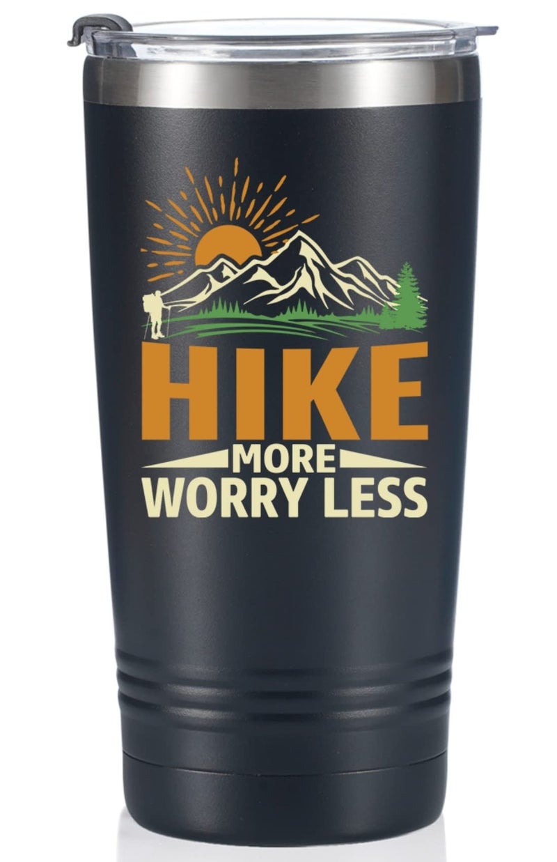 Onebttl Hiking Gifts for Hikers Men for Christmas Birthday 20oz Stainless Steel Tumbler Travel Cup with Straw  Lid  Hike More Worry Less Black