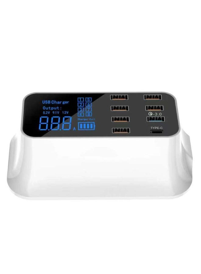 Smartberry Multi-Port USB Fast Charging Station White – 8-Port Desktop Charger with QC 3.0 & Intelligent LED Display - Image 1