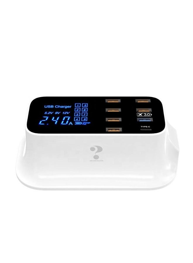 Smartberry Multi-Port USB Fast Charging Station White – 8-Port Desktop Charger with QC 3.0 & Intelligent LED Display - Image 5