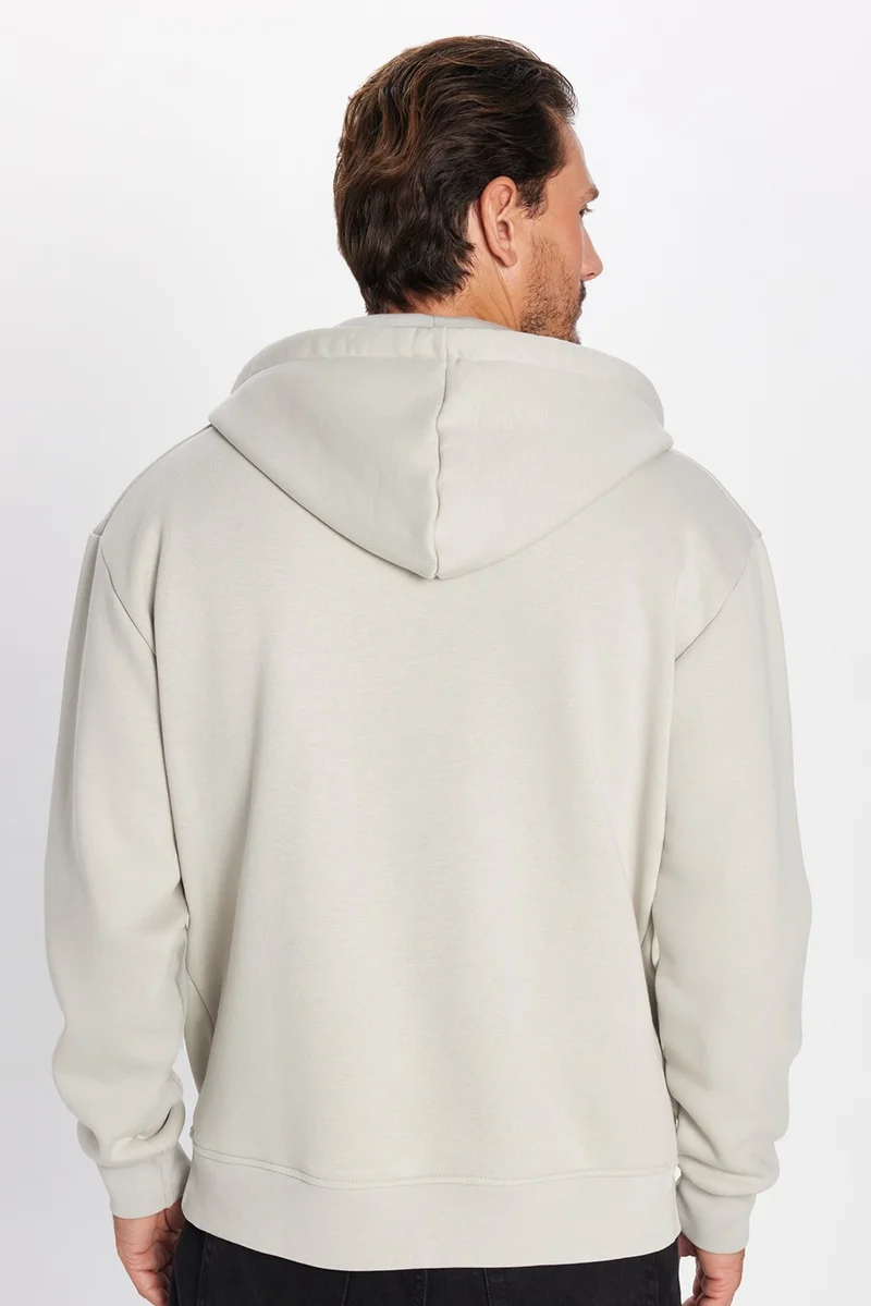 Tudors Unisex Relax Fit Comfortable Cut Cotton Fleece Inside Double Pocket Zipper Stone Color Hooded Sweatshirt