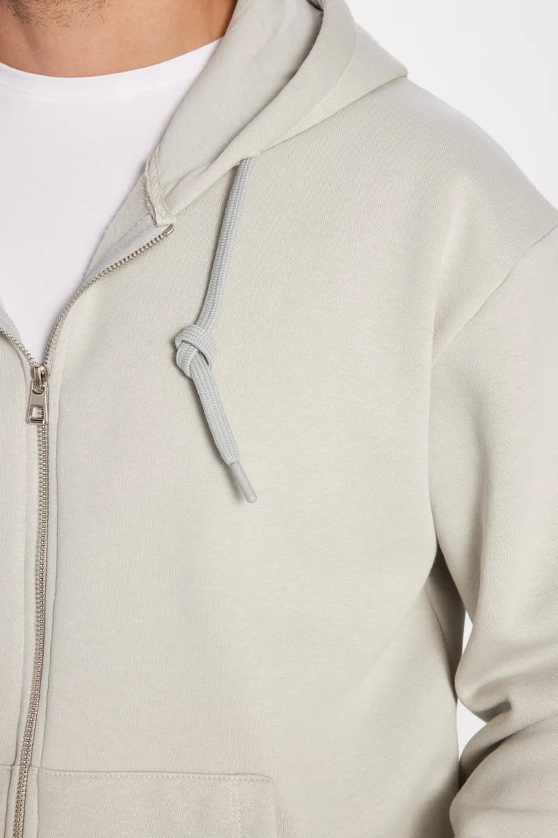 Tudors Unisex Relax Fit Comfortable Cut Cotton Fleece Inside Double Pocket Zipper Stone Color Hooded Sweatshirt