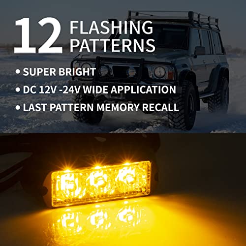 FXC (2PCS 3-LED Strobe Lights Amber Waterproof Emergency Beacon Flash Lights,Purishion Caution Bar 12 Different Flashing Car SUV Pickup Truck Van - Image 2