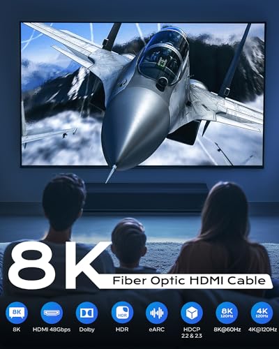 Cratree كابل HDMI بصري طويل من كراتري 8K بطول 100 قدم - 48Gbps، كابل HDMI عالي السرعة CL2 في الجدار، 8K 60Hz، 4K 120Hz، HDCP 2.2 و 2.3، HDR10 - متوافق مع HDTV/شاشة/بروجيكتور - Image 5