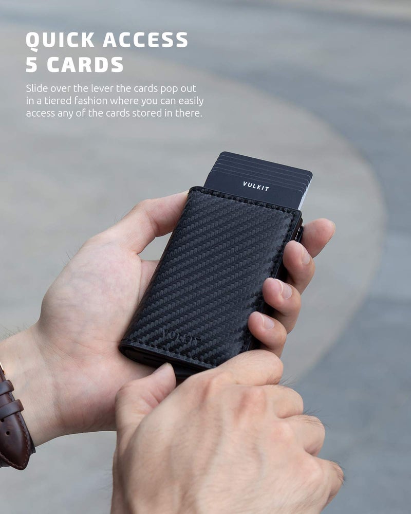 VULKIT VULKIT Credit Card Holder RFID Blocking Leather Automatic Pop Up Wallet Aluminum Slim Pocket Bifold Business Card Case  - Image 2