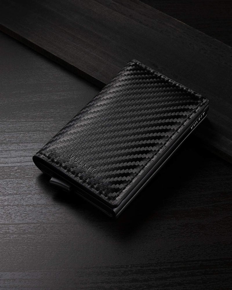 VULKIT VULKIT Credit Card Holder RFID Blocking Leather Automatic Pop Up Wallet Aluminum Slim Pocket Bifold Business Card Case  - Image 5