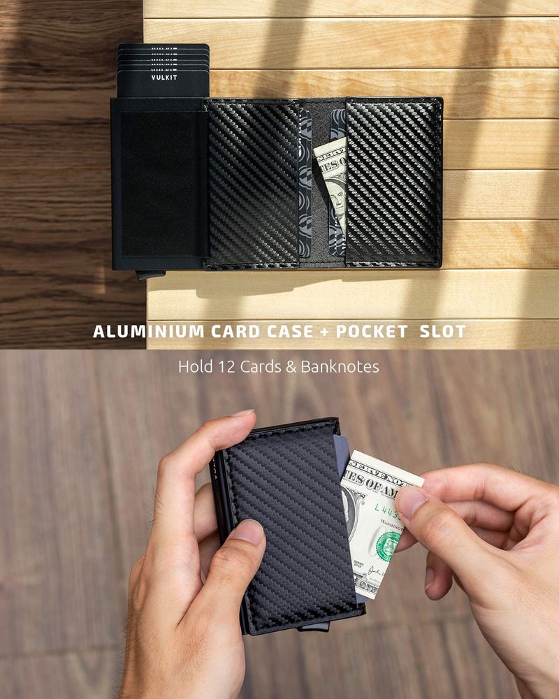 VULKIT VULKIT Credit Card Holder RFID Blocking Leather Automatic Pop Up Wallet Aluminum Slim Pocket Bifold Business Card Case  - Image 4