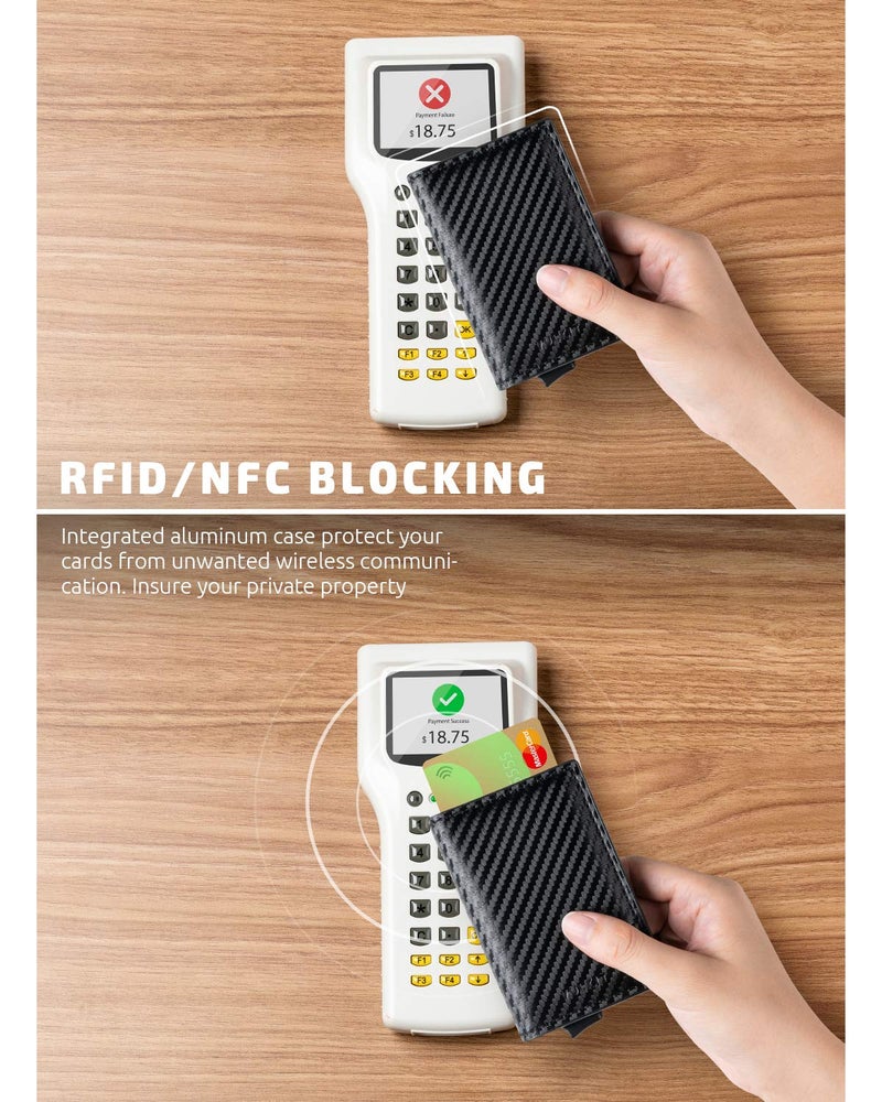 VULKIT VULKIT Credit Card Holder RFID Blocking Leather Automatic Pop Up Wallet Aluminum Slim Pocket Bifold Business Card Case  - Image 3