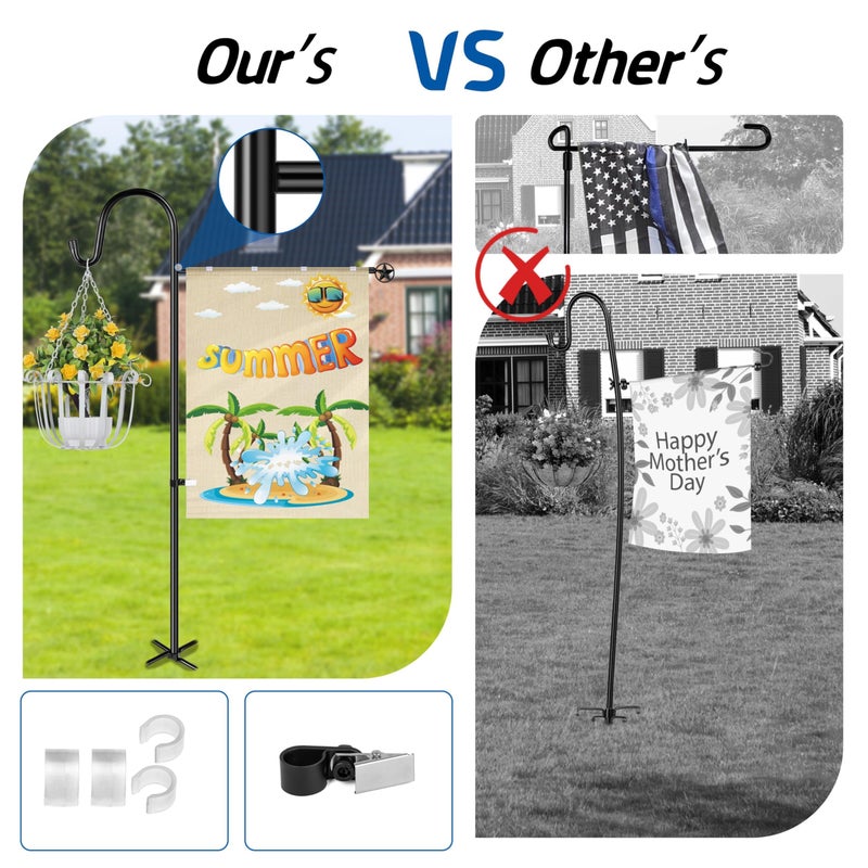 Ottsuls Garden Flag Stand, Heavy Duty Flag Pole Holder with Shepherd Hook for Yard Decoration, 60 INCH Sturdy Yard Flag Post Stake Outdoor Garden Flag Holder for 28''x40'' Flags (Without Flag) - Image 3