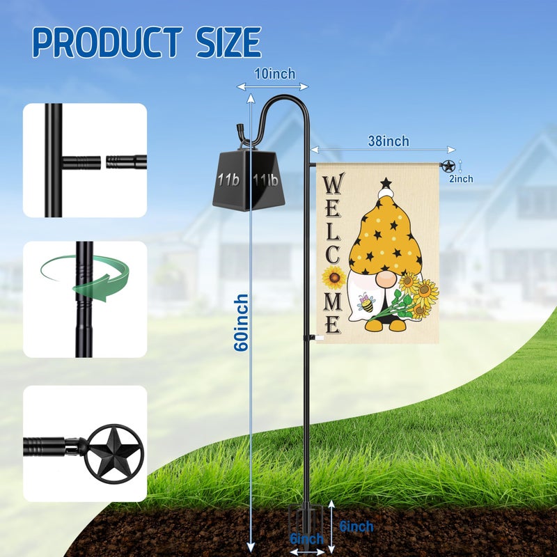 Ottsuls Garden Flag Stand, Heavy Duty Flag Pole Holder with Shepherd Hook for Yard Decoration, 60 INCH Sturdy Yard Flag Post Stake Outdoor Garden Flag Holder for 28''x40'' Flags (Without Flag) - Image 4