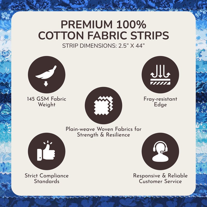 Tinyspool & Co. Jelly Roll Fabric Strips for Quilting, Crafting, and Sewing, 40 Strip Assorted Bundle, Soft Cotton for Blanket, Rug, Upholstery, Home Decor, and Purse Making, Eternal Bleu - Image 5