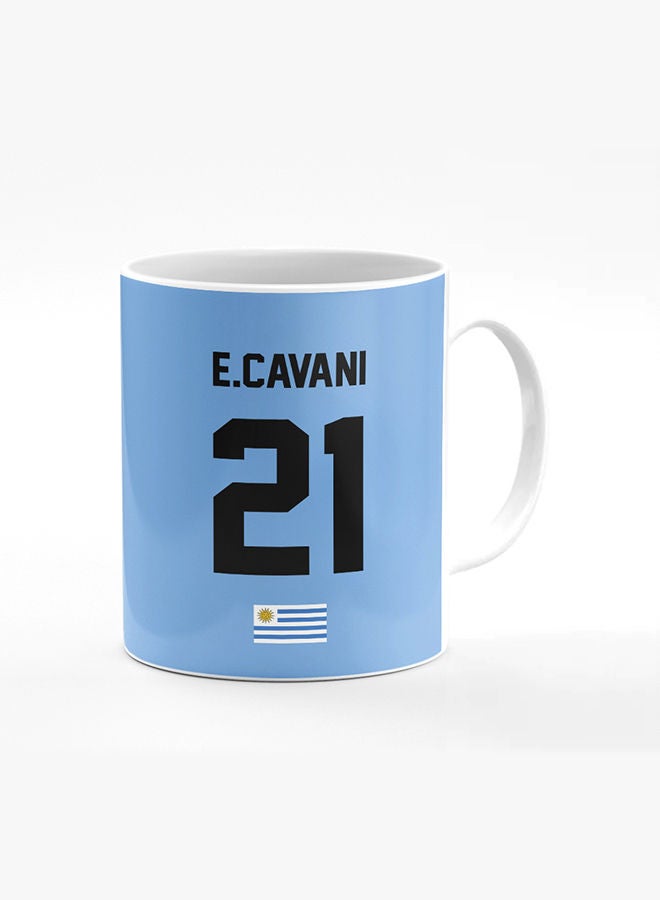 Stylizedd Designer Printed Coffee Mug with Heavy Duty Handle 11oz Ceramic Personalised Gift Mugs Cup [Microwave Safe & Dishwasher Proof] -Football Team - Uruguay  Player Name - E.Cavani - Image 1