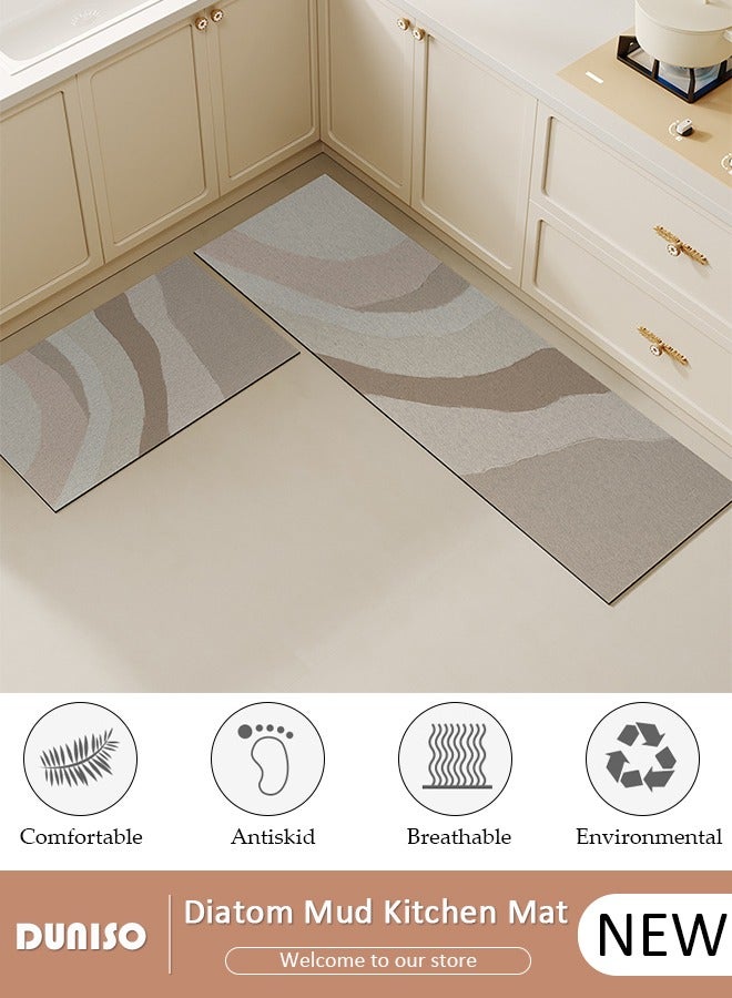 DUNISO طقم سجادات ومشايات مطبخ 2 قطعة، سجادة واقفة ثقيلة غير قابلة للانزلاق، سجادة أرضية سريعة الجفاف من طين الدياتوم، سجادات أرضية فائقة النعومة وامتصاص للمطبخ، الحمام، المكتب، وغسيل الملابس (40*60 سم + 40*120 سم) - Image 1