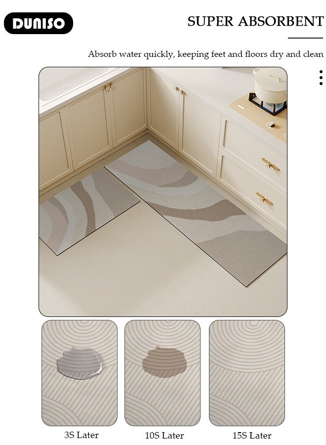 DUNISO طقم سجادات ومشايات مطبخ 2 قطعة، سجادة واقفة ثقيلة غير قابلة للانزلاق، سجادة أرضية سريعة الجفاف من طين الدياتوم، سجادات أرضية فائقة النعومة وامتصاص للمطبخ، الحمام، المكتب، وغسيل الملابس (40*60 سم + 40*120 سم) - Image 2