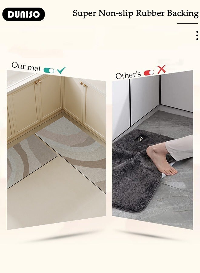 DUNISO طقم سجادات ومشايات مطبخ 2 قطعة، سجادة واقفة ثقيلة غير قابلة للانزلاق، سجادة أرضية سريعة الجفاف من طين الدياتوم، سجادات أرضية فائقة النعومة وامتصاص للمطبخ، الحمام، المكتب، وغسيل الملابس (40*60 سم + 40*120 سم) - Image 3