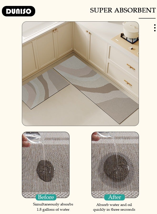 DUNISO طقم سجادات ومشايات مطبخ 2 قطعة، سجادة واقفة ثقيلة غير قابلة للانزلاق، سجادة أرضية سريعة الجفاف من طين الدياتوم، سجادات أرضية فائقة النعومة وامتصاص للمطبخ، الحمام، المكتب، وغسيل الملابس (40*60 سم + 40*120 سم) - Image 5