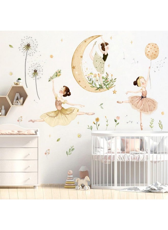 LiveGallery 2 Sheets Ballet Girls Wall Stickers 3D Moon and Flower Wall Decals DIY Removable Dandelions Wall Sticker for Kids Baby Girls Bedroom Nursery Living Room TV Background Kids Rooms Home Wall Decoration - Image 1