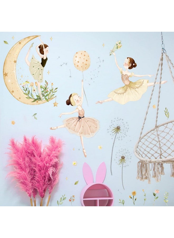 LiveGallery 2 Sheets Ballet Girls Wall Stickers 3D Moon and Flower Wall Decals DIY Removable Dandelions Wall Sticker for Kids Baby Girls Bedroom Nursery Living Room TV Background Kids Rooms Home Wall Decoration - Image 4