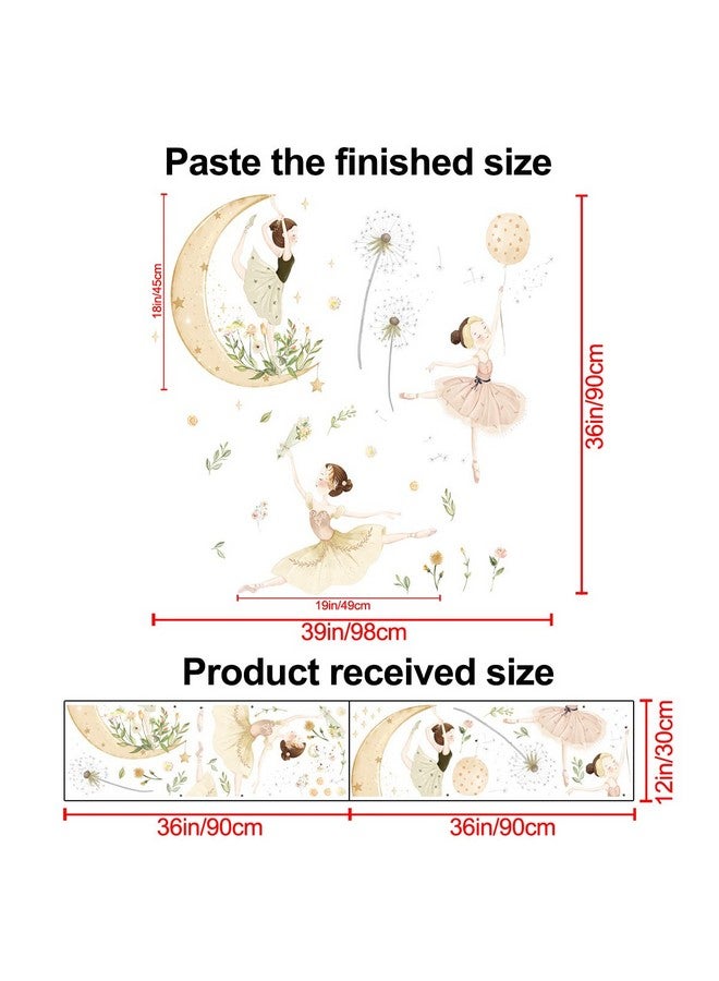 LiveGallery 2 Sheets Ballet Girls Wall Stickers 3D Moon and Flower Wall Decals DIY Removable Dandelions Wall Sticker for Kids Baby Girls Bedroom Nursery Living Room TV Background Kids Rooms Home Wall Decoration - Image 2