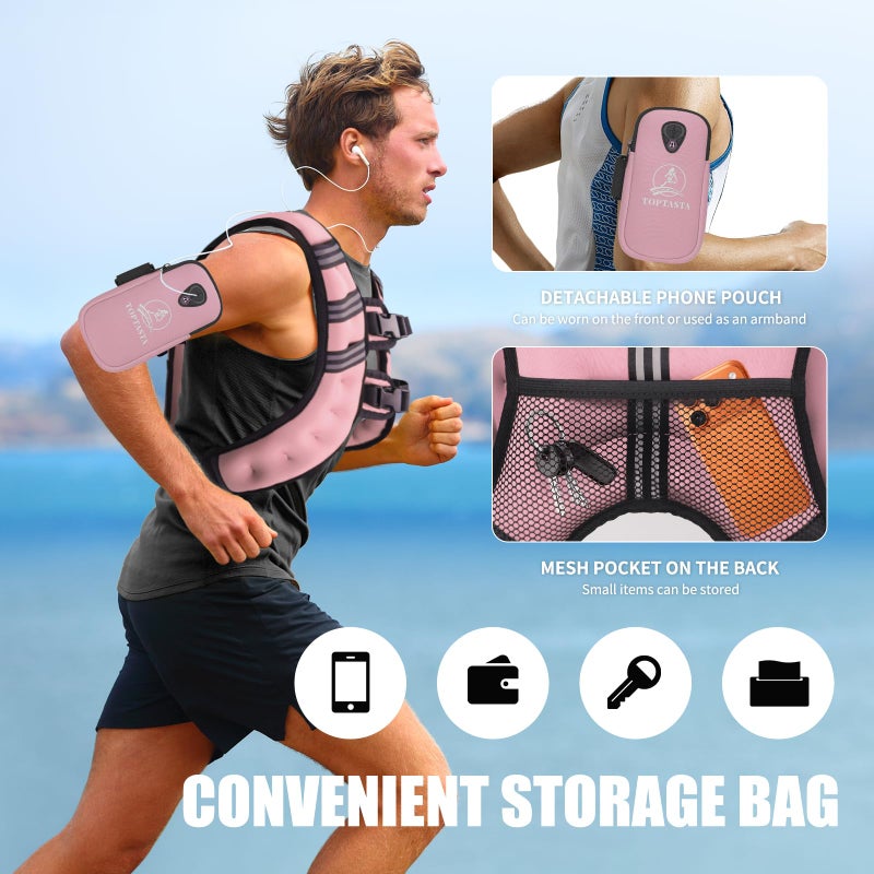 Top tasta Weighted Vest for Women Men, 6lb/8lb/12lb/16lb/20lb/25lb/30lb Adjustable Weight Vest with Reflective Stripes for Workout, Strength Training, Running, Fitness, Muscle Building, Weight Loss, Rucking Vest With Phone Pouch(Pink, 12lb) - Image 5