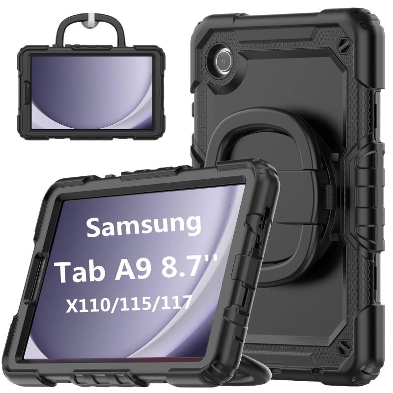 AD حافظة سامسونج تاب دوارة متوافقة مع Samsung Galaxy Tab A9 باللون أحمر مع غطاء حماية ووظيفة حامل وحمل يومي للتابلت بوظيفة حامل باللون الأحمر Samsung Tab Rotating - Image 2