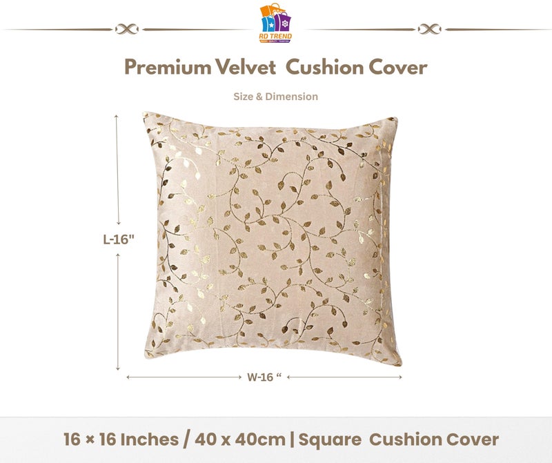 RD TREND® Premium Velvet Cushion Covers Set of 5 | Soft Decorative Throw Pillow Covers for Sofa, Bed & Living Room | Cushion Cover 16 inch x 16 inch (40x40 cm) Cream Caramel - Image 2