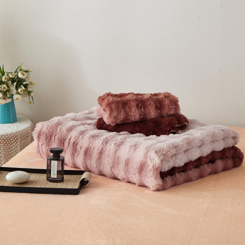YASMENG Fluffy Faux Rabbit Fur Duvet Cover Set Twin Size Rose Pink, Luxury Soft Plush Shaggy Comforter Cover for Cold Winter Spring Fall, 2pcs Girls Velvet Fuzzy Furry Bedding Sets Gradient Pink - Image 5