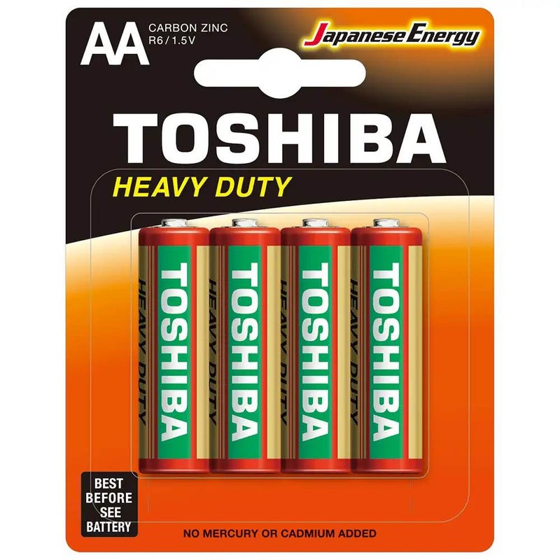 Toshiba بطارية توشيبا ثقيلة الوزن R6 AA 1.5V كربون زنك، عبوة من 4 قطع - Image 1