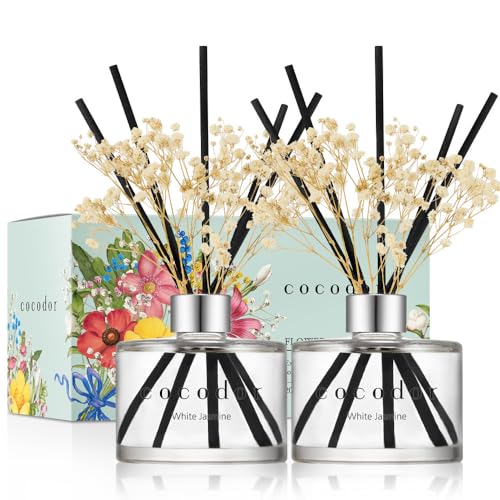 COCODOR Preserved Flower Reed Diffuser/White Jasmine/6.7oz/2Pack / Home Fragrance Scent Essential Oil Stick Diffuser for Bedroom Bathroom Home Decor - Image 1