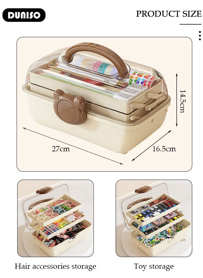 DUNISO 3-Layer Multipurpose Storage Box, Clear Plastic Hair Accessories Organizer, Portable First Aids Case with Handle Trays for Kids, Sewing Makeup Nail Hair Accessories, Home School Office  - Image 4
