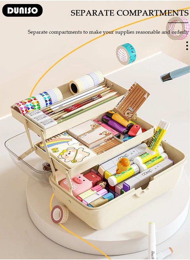 DUNISO 3-Layer Multipurpose Storage Box, Clear Plastic Hair Accessories Organizer, Portable First Aids Case with Handle Trays for Kids, Sewing Makeup Nail Hair Accessories, Home School Office  - Image 3