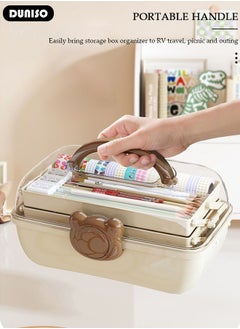 DUNISO 3-Layer Multipurpose Storage Box, Clear Plastic Hair Accessories Organizer, Portable First Aids Case with Handle Trays for Kids, Sewing Makeup Nail Hair Accessories, Home School Office  - Image 5