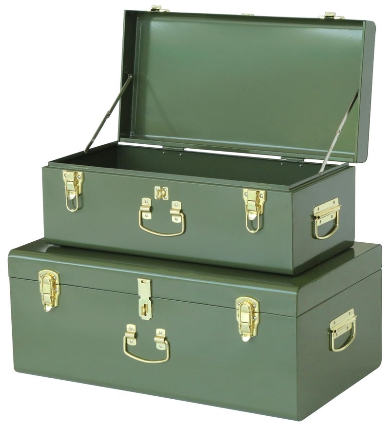 Vixdonos Vixdonos Metal Trunk Decorative Storage Box Set of 2 College Dorm Chest with Handle Green 
