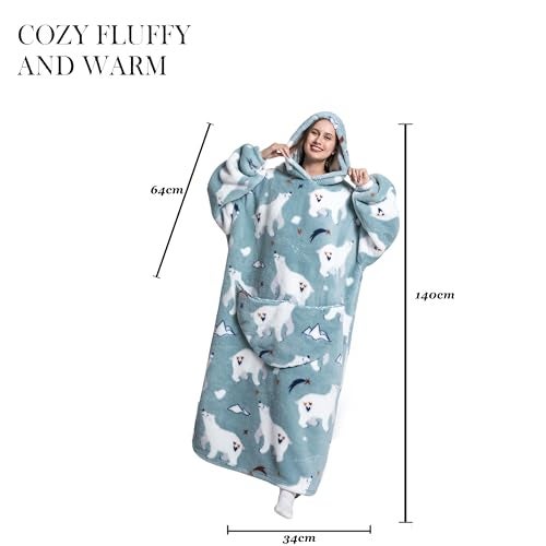 Capecage Blanket Hoodie, Long Hooded Blanket Sweatshirt as Birthday Gifts for Women Men, Long Wearable Blanket for Men Women,Bear Hoodie Blankets for Women Men - Image 5