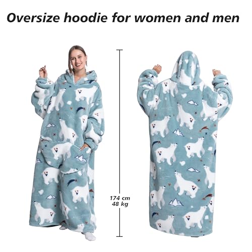 Capecage Blanket Hoodie, Long Hooded Blanket Sweatshirt as Birthday Gifts for Women Men, Long Wearable Blanket for Men Women,Bear Hoodie Blankets for Women Men - Image 4