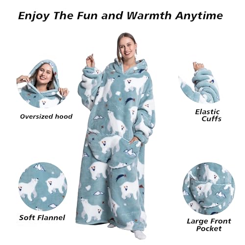 Capecage Blanket Hoodie, Long Hooded Blanket Sweatshirt as Birthday Gifts for Women Men, Long Wearable Blanket for Men Women,Bear Hoodie Blankets for Women Men - Image 2
