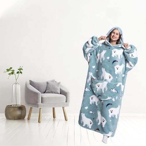 Capecage Blanket Hoodie, Long Hooded Blanket Sweatshirt as Birthday Gifts for Women Men, Long Wearable Blanket for Men Women,Bear Hoodie Blankets for Women Men - Image 3