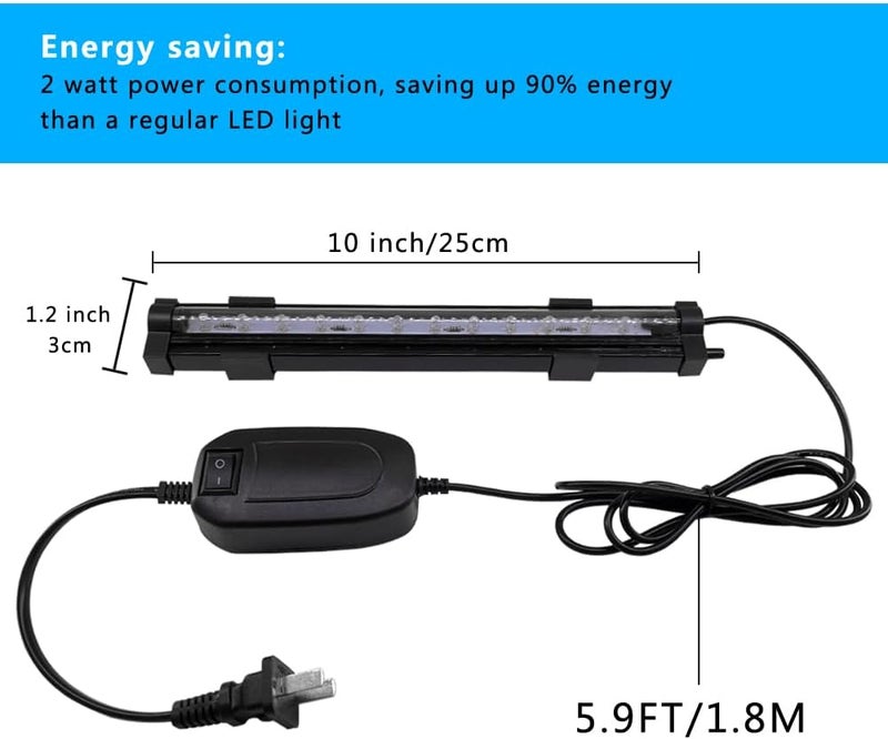 PULACO 2W Aquarium Fish Tank Air Stone with Automatic Color Changing LED Light (Length -10" for Small Fish Tank) for Aquarium Air Pump - Image 2
