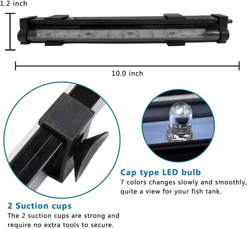 PULACO 2W Aquarium Fish Tank Air Stone with Automatic Color Changing LED Light (Length -10" for Small Fish Tank) for Aquarium Air Pump - Image 3