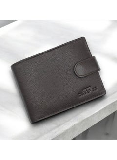 MARIO DRAFTS Mens Genuine Leather Button Wallet, Dark Brown  - Image 1