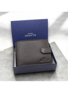 MARIO DRAFTS Mens Genuine Leather Button Wallet, Dark Brown  - Image 2