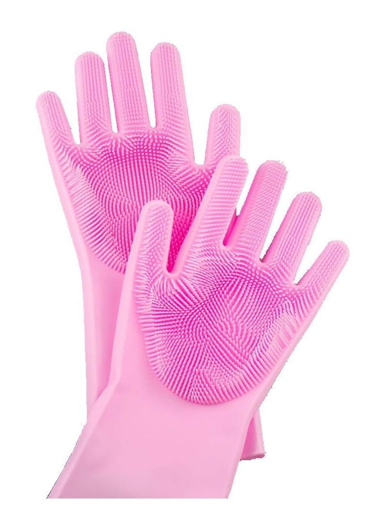 Magic Silicone Gloves with Washing Sponge Pink 35.7 - Image 1