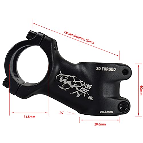 SLSWHLX Stem 31.8 Stem 60mm 25 Degree Wake Mountain Bike Stem Short Handlebar Stem for Most Bicycle, Road Bike, MTN, BMX, Fixie Gear, Cycling (Aluminum Alloy, Black) - Image 2