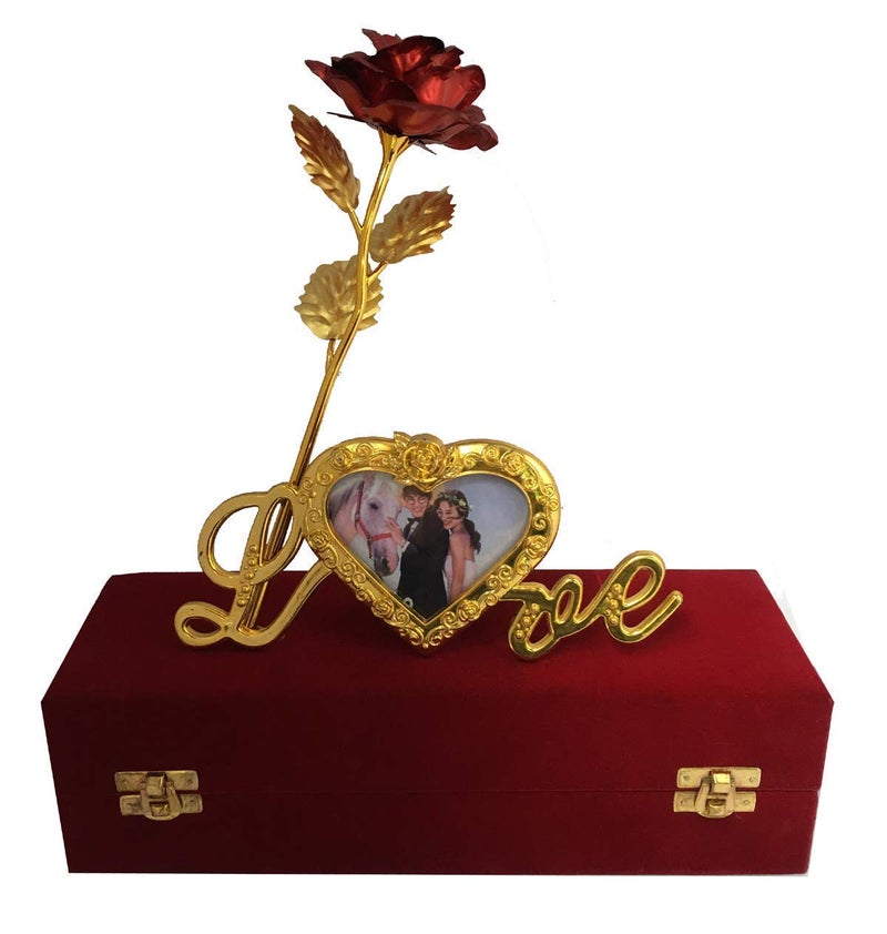 Lavanaya Silver Lavanaya Silver 22K Gold Rose with Love Stand and Gift Box Romantic Dcor Accent Ideal Gift for Special Occasions Pack of 1 Size 10 inches - Image 1