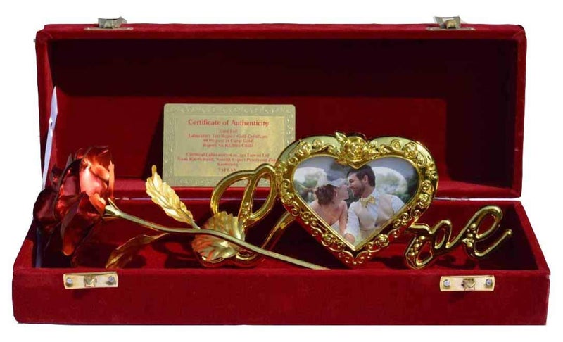 Lavanaya Silver Lavanaya Silver 22K Gold Rose with Love Stand and Gift Box Romantic Dcor Accent Ideal Gift for Special Occasions Pack of 1 Size 10 inches - Image 3